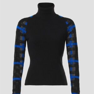 Esteban Cortazar Black and Blue Women's Windowpane Sweater